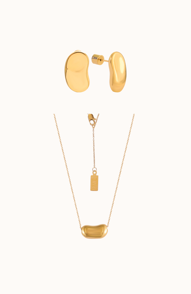 Joiana Jewelry Bean Necklace and Earrings Set, Main, color, Gold