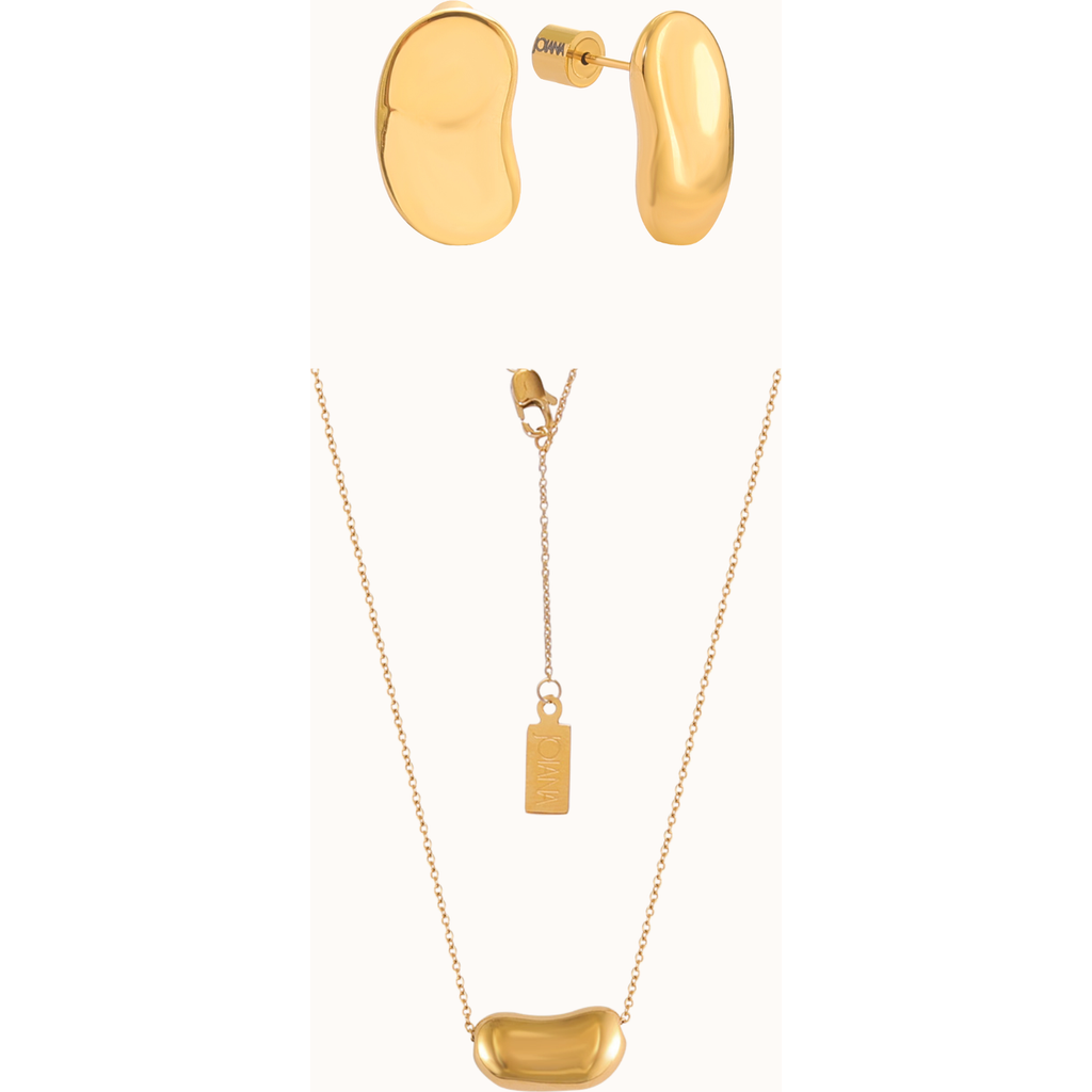 Joiana Jewelry Bean Necklace And Earrings Set In Gold