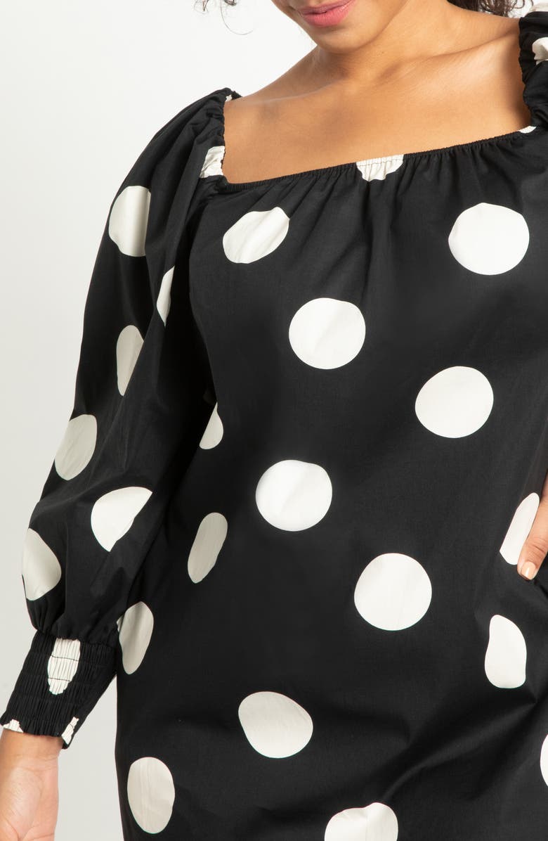 ELOQUII Polka Dot Long Sleeve Shift Dress, Alternate, color, 