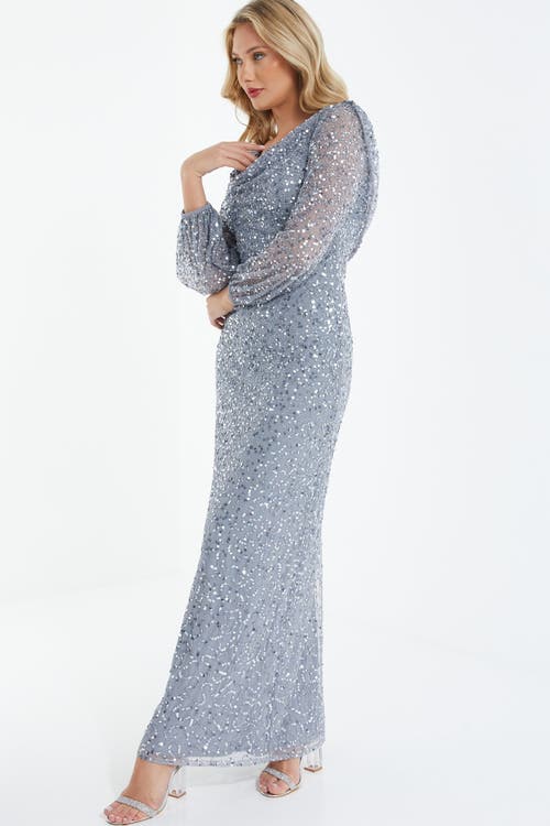 Quiz Sequin Cowl Front Maxi Dress In Grey