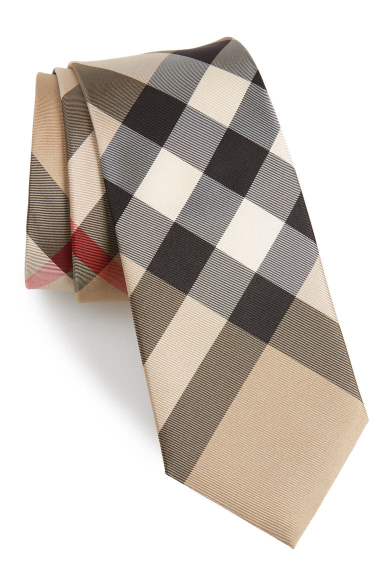 Manston Exploded Check Silk Tie, Main, color, BEIGE