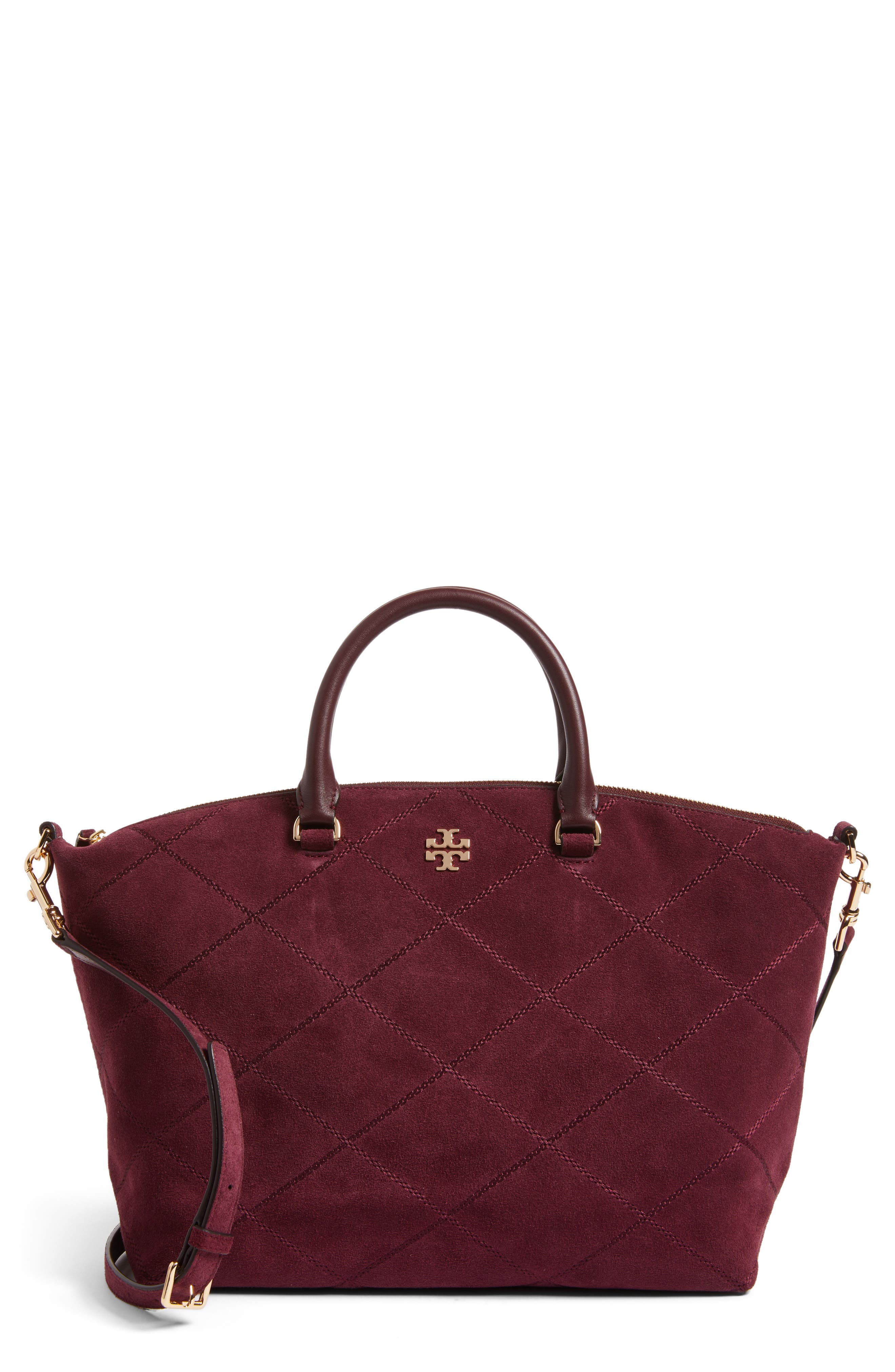 Frida Stitched Suede Satchel (Nordstrom Exclusive), Main, color, PORT