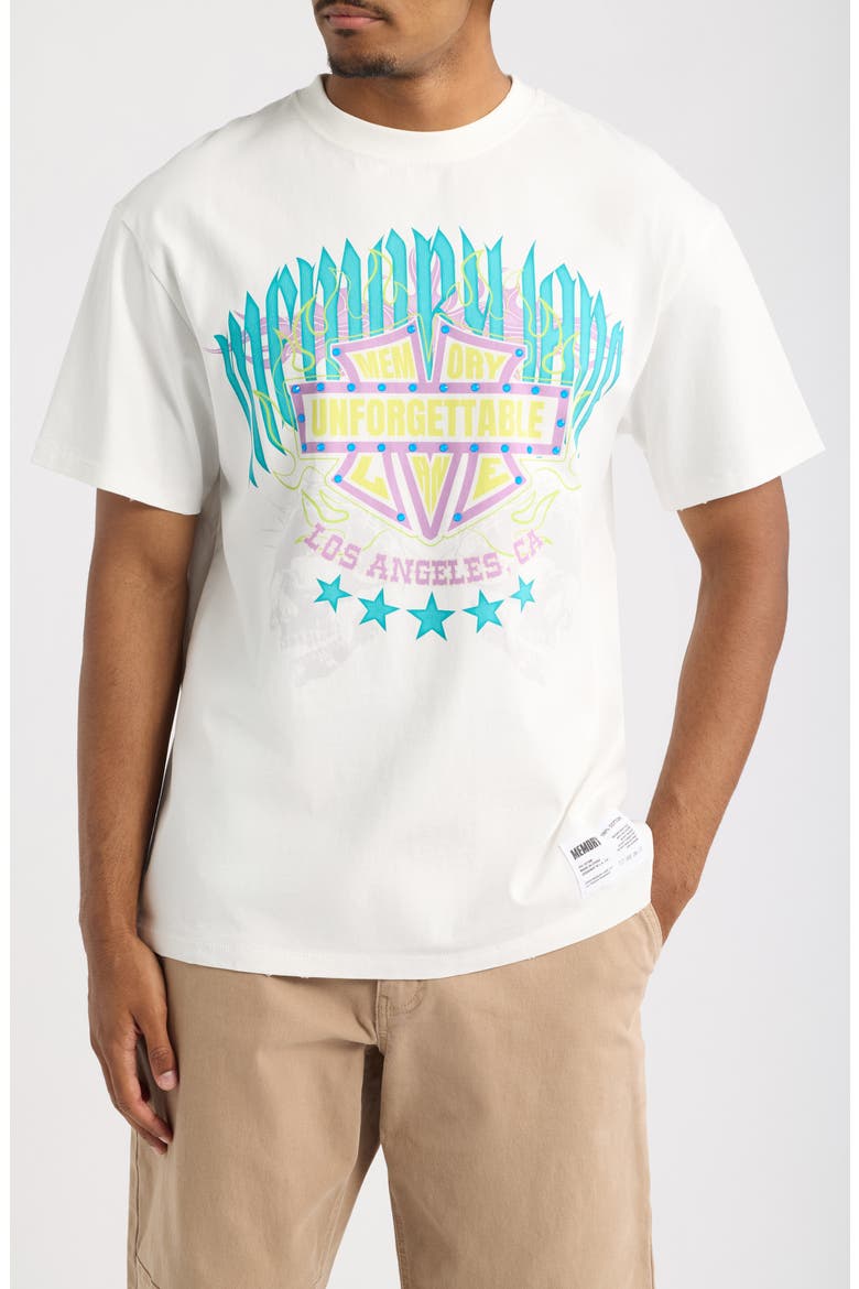 Unforgettable Embellished Shield Oversize Cotton Graphic T-Shirt, Main, color, ANTIQUE WHITE