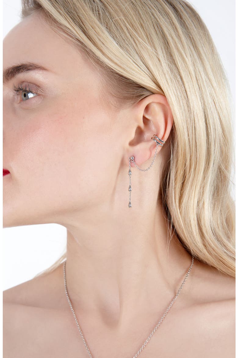 Drop Earring with Cuff, Alternate, color, Sterling Silver