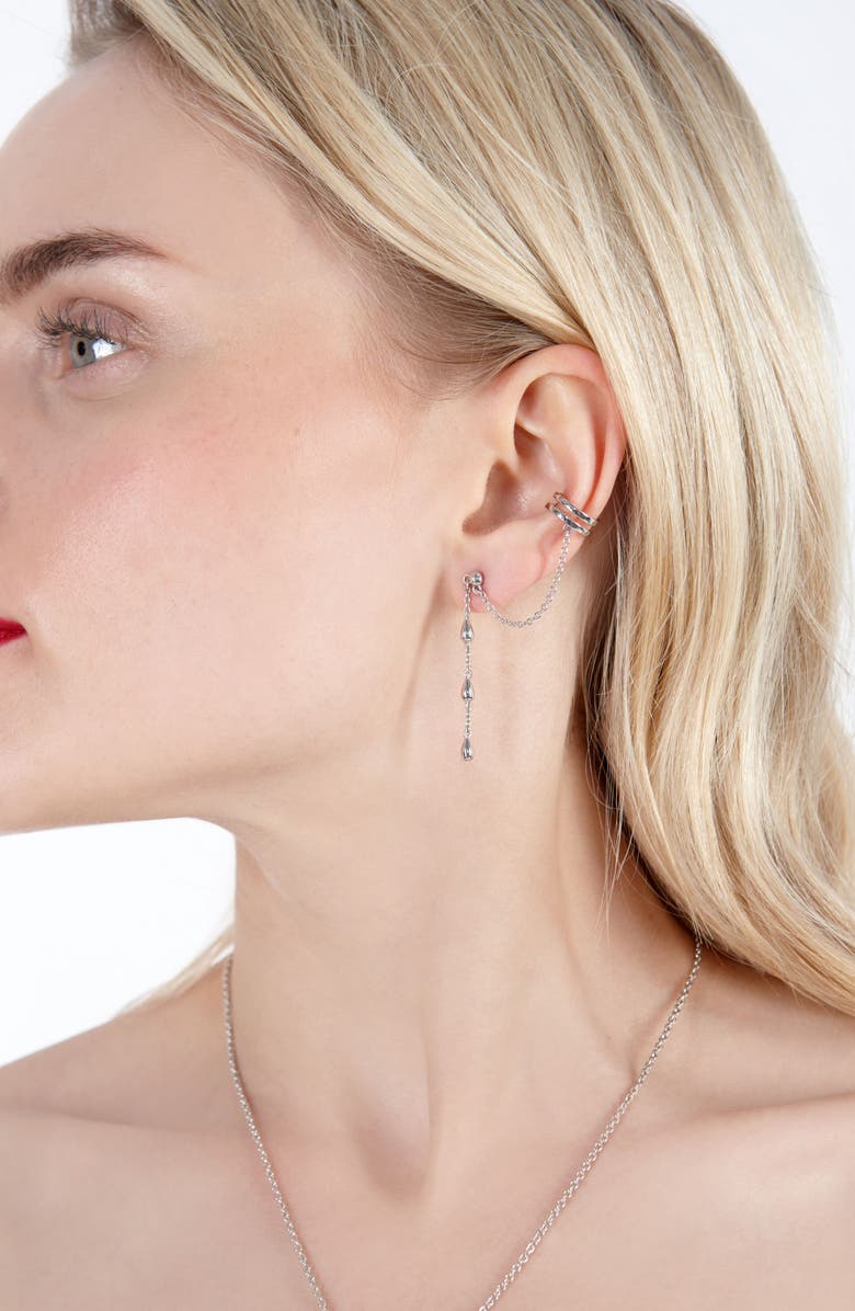 Lucy Quartermaine Drop Earring with Cuff, Alternate, color, Sterling Silver