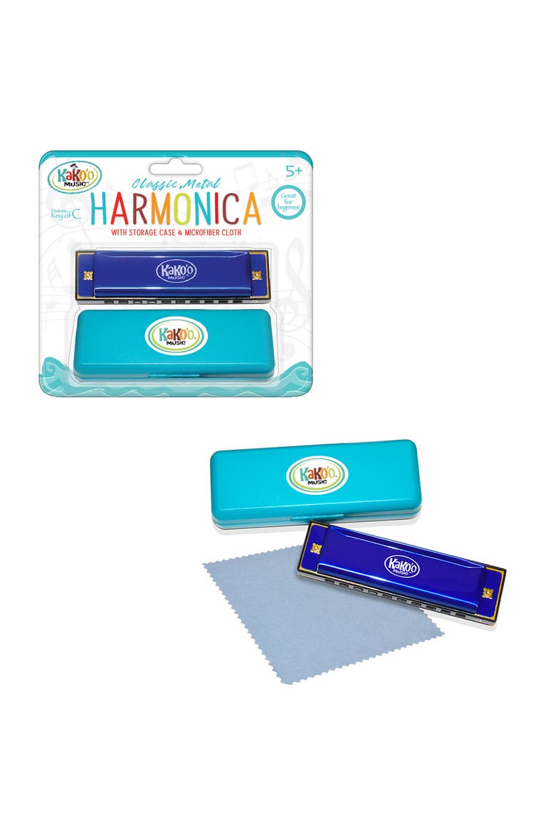 Classic Metal Harmonica Blue 4 Inch Harmonica With Storage Case, Alternate, color, Multicolored