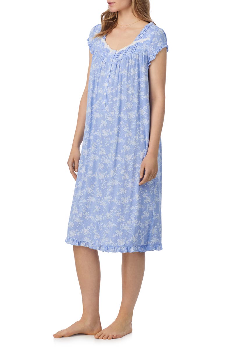 Eileen West Floral Waltz Nightgown, Alternate, color, Blue/ White