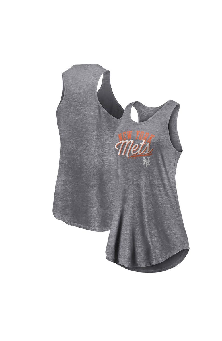 FANATICS Women's Fanatics Branded Heather Gray New York Mets Simplicity Swing Racerback Scoop Neck Tank Top, Main, color, Heather Gray