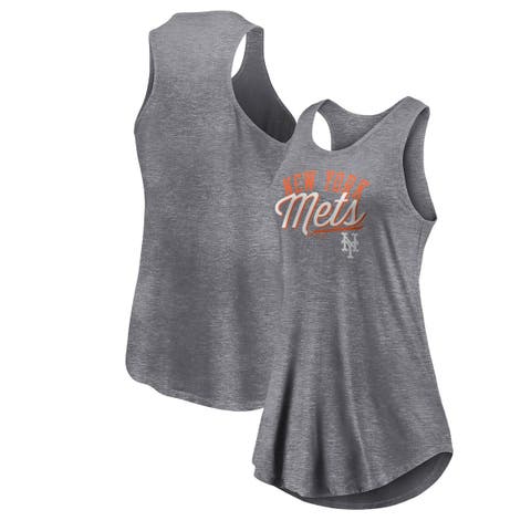 Women's Fanatics Branded Heather Gray New York Mets Simplicity Swing Racerback Scoop Neck Tank Top