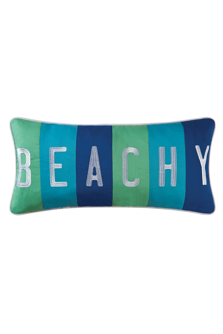 "BEACHY" Cotton Blend Lumbar Accent Pillow 12" x 24", Main, color, Blue