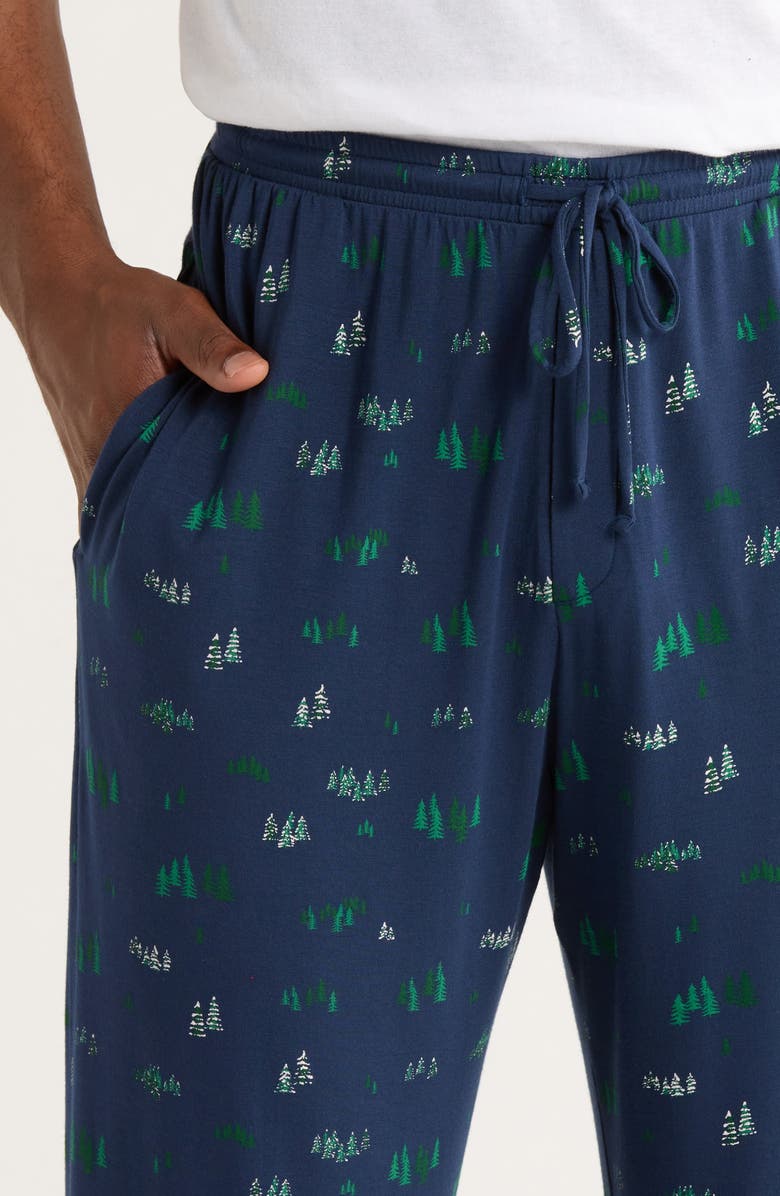 Eberjey Henry Print Jersey Long Pajamas, Alternate, color, Forest Pine Navy