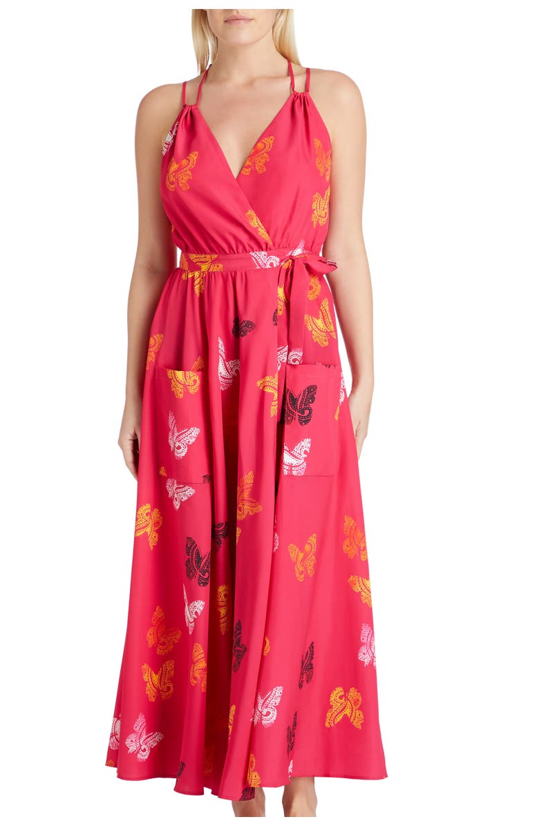 VALIMARE Amelia Maxi Wrap Crepe de Chine Cover-up Dress, Main, color, Fuscia