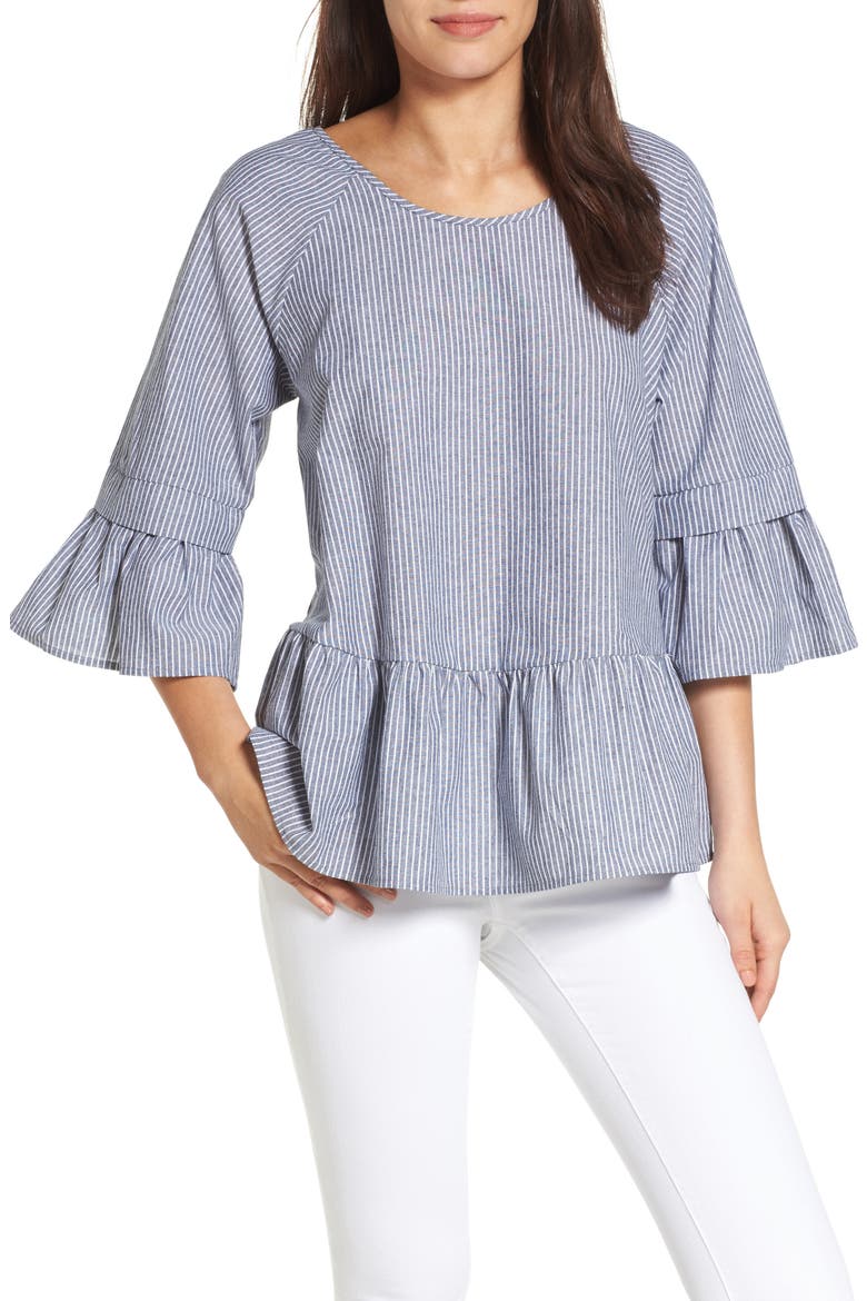 Crisscross Drop Ruffle Top, Main, color, BLACK/ WHITE STRIPE