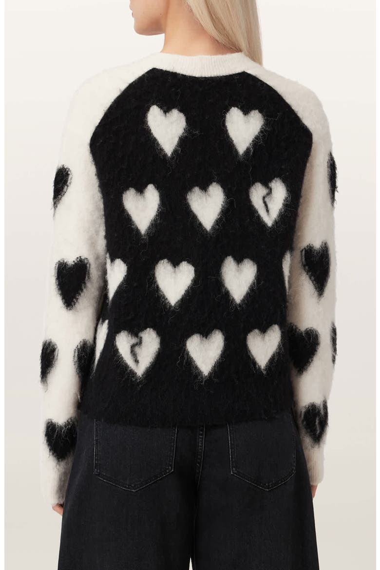 Scatter Heart Alpaca & Merino Wool Blend Cardigan, Alternate, color, CHALK WHITE/ BLACK