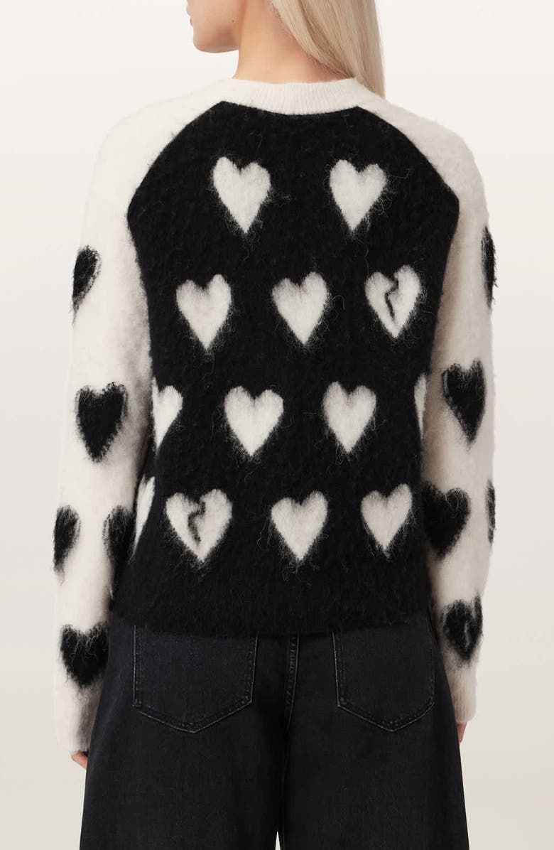 AllSaints Scatter Heart Alpaca & Merino Wool Blend Cardigan, Alternate, color, Chalk White/ Black