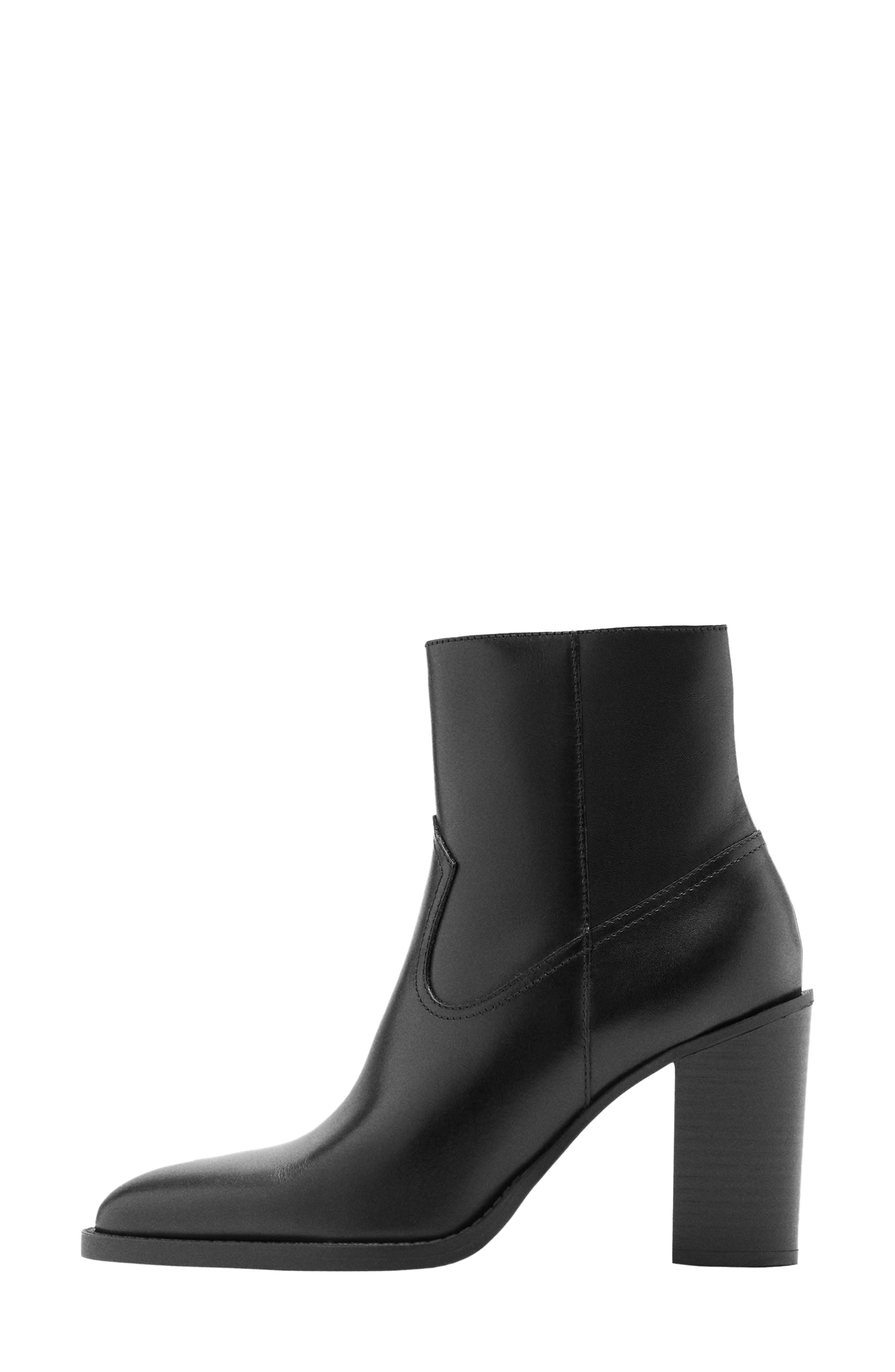 Pointed Toe Leather Bootie, Alternate, color, BLACK