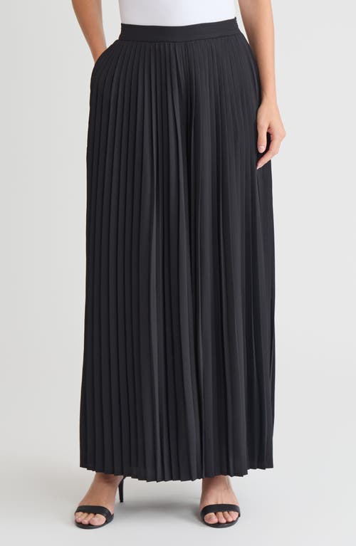 Misook Pleated Palazzo Crepe De Chine Flared Pant In Black