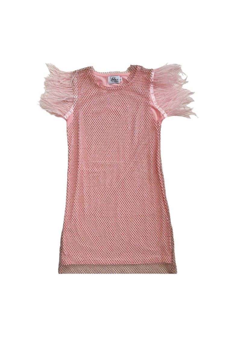 Crystal Feather Trims Sequin Dress, Main, color, Light Pink