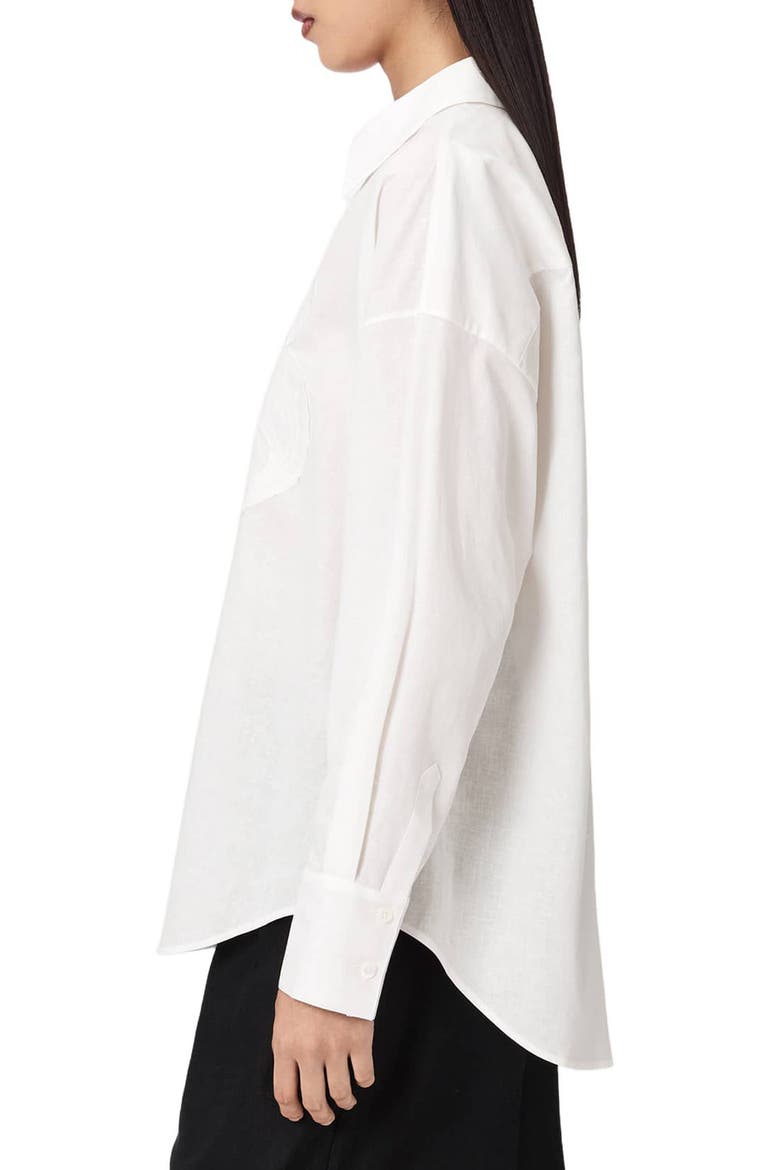 Sparrow Embrodiered Logo Appliqué Linen & Cotton Button-Up Shirt, Alternate, color, OPTIC WHITE