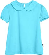CITY THREADS Girls Soft 100% Cotton Jersey Peter Pan Collar Short Sleeve Puff Tee
