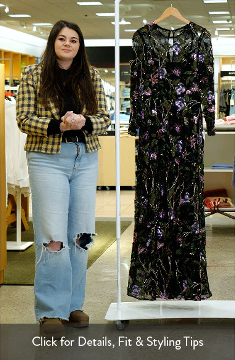 Ava Sequin Floral Long Sleeve A-Line Gown, sales video thumbnail