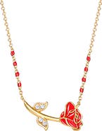 Disney Beauty and the Beast Red Enamel Rose Necklace for Women 17"