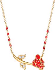 Disney Beauty and the Beast Red Enamel Rose Necklace for Women 17"
