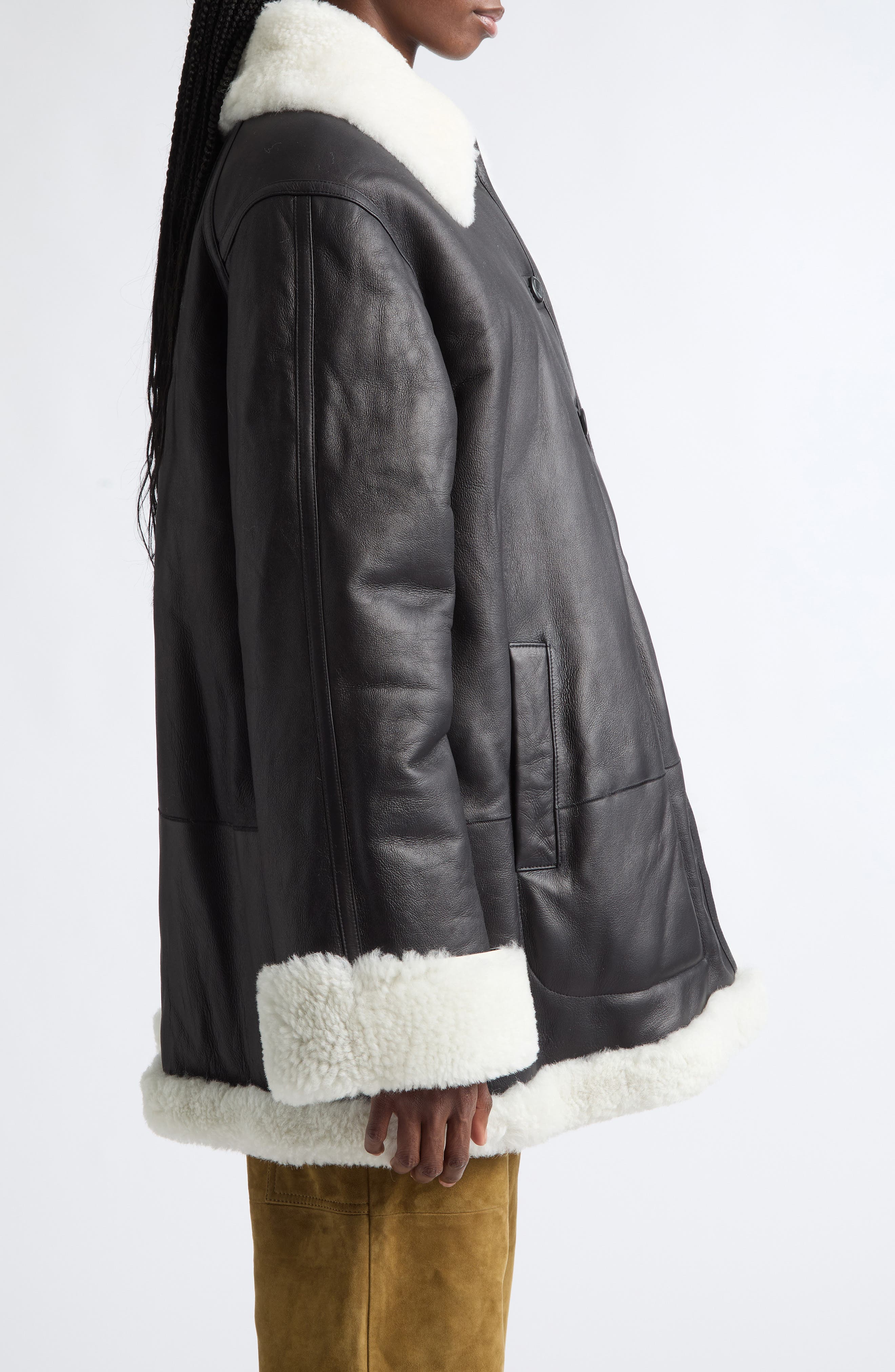 Altuzarra Blake Genuine Shearling Trim Leather Coat (Women) | Nordstrom