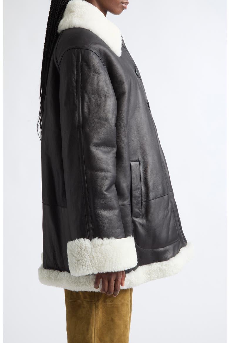 Blake Genuine Shearling Trim Leather Coat, Alternate, color, BLACK WHITE