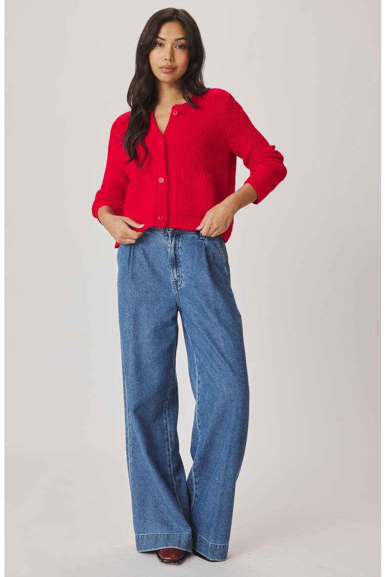 Angela Chunky Cotton Blend Cardigan, Alternate, color, ROUGE