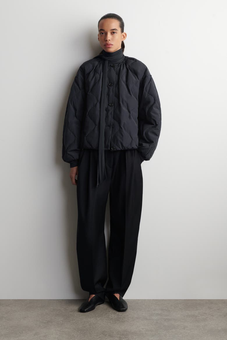 Gathered Quilted Down Jacket, Main, color, NAVY