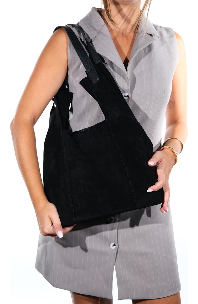 Forever & Always Shoes Orlitha Leather Shoulder Bag, Alternate, color, Black Suede