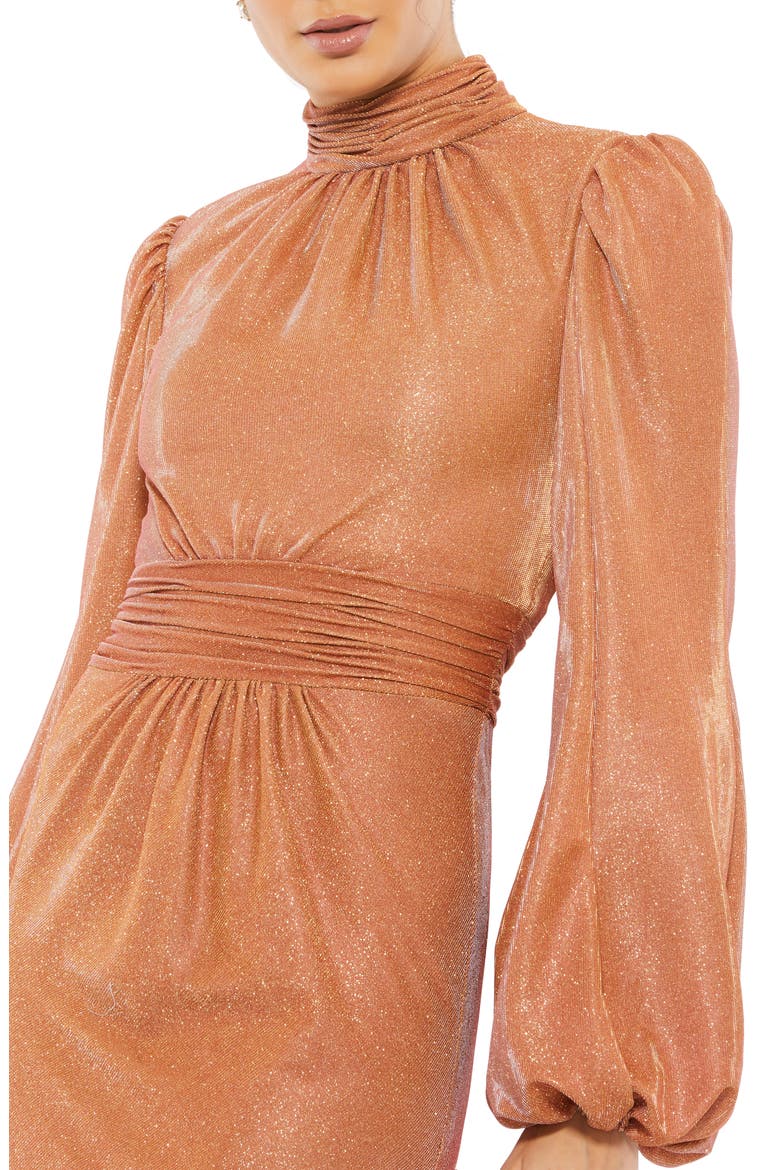 Sparkle Balloon Sleeve Trumpet Gown, Alternate, color, RUST