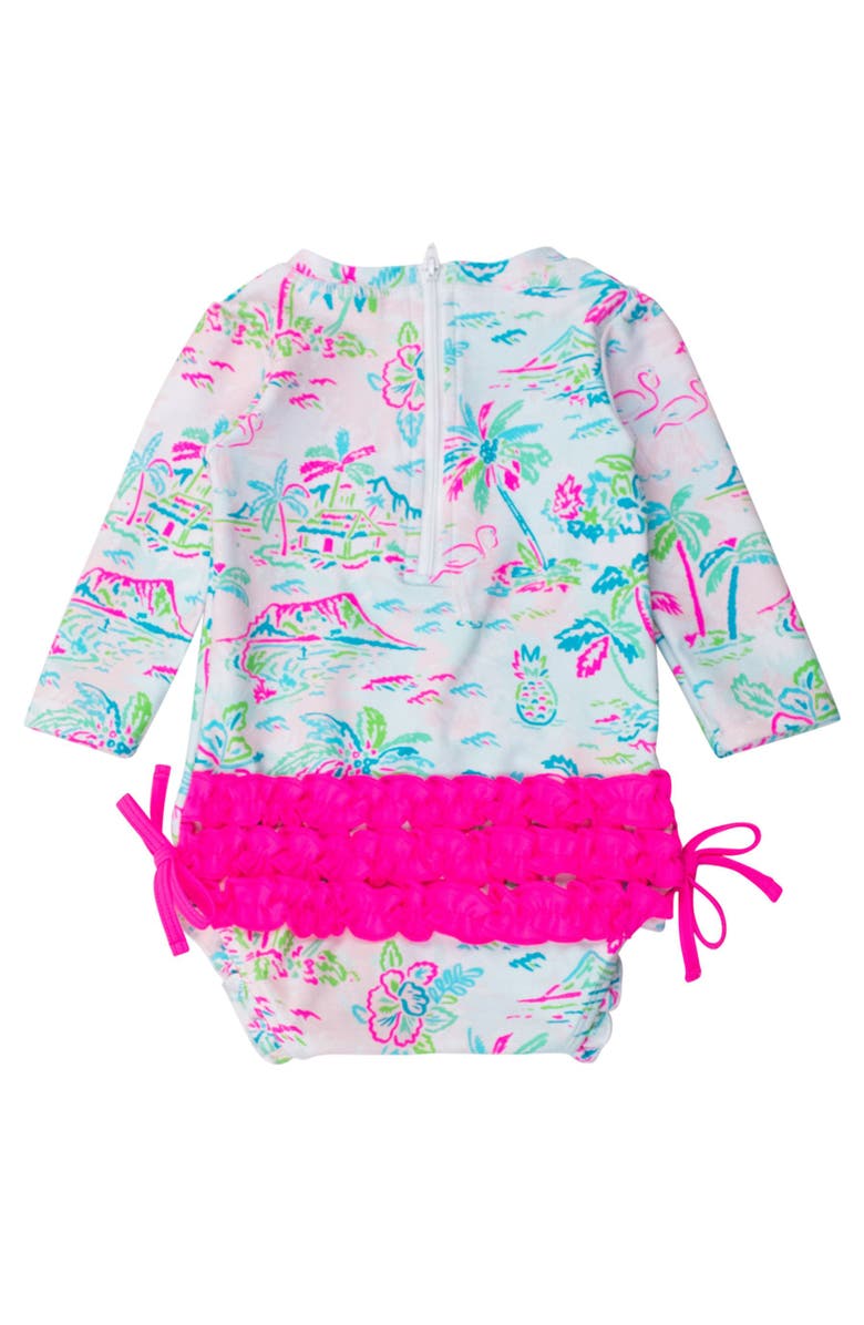 RuffleButts Long Sleeve UPF50 One Piece Rash Guard, Alternate, color, Tropical Resort