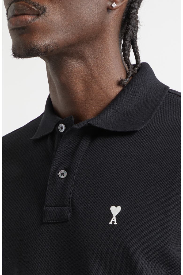 Ami de Coeur Embroidered Cotton Piqué Polo, Alternate, color, NOIR/ BLANC CREME