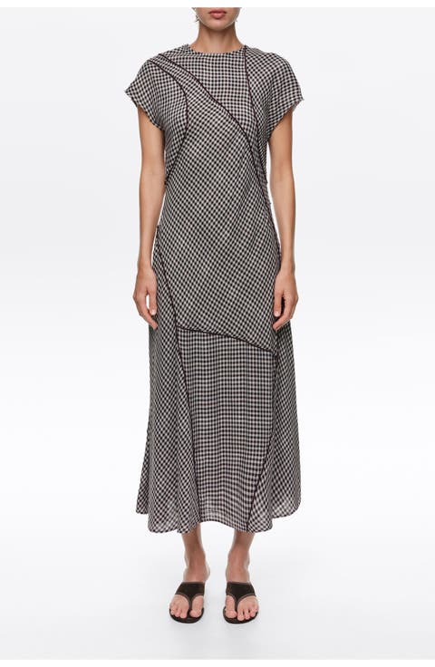 Checked Patchwork Midi Dress