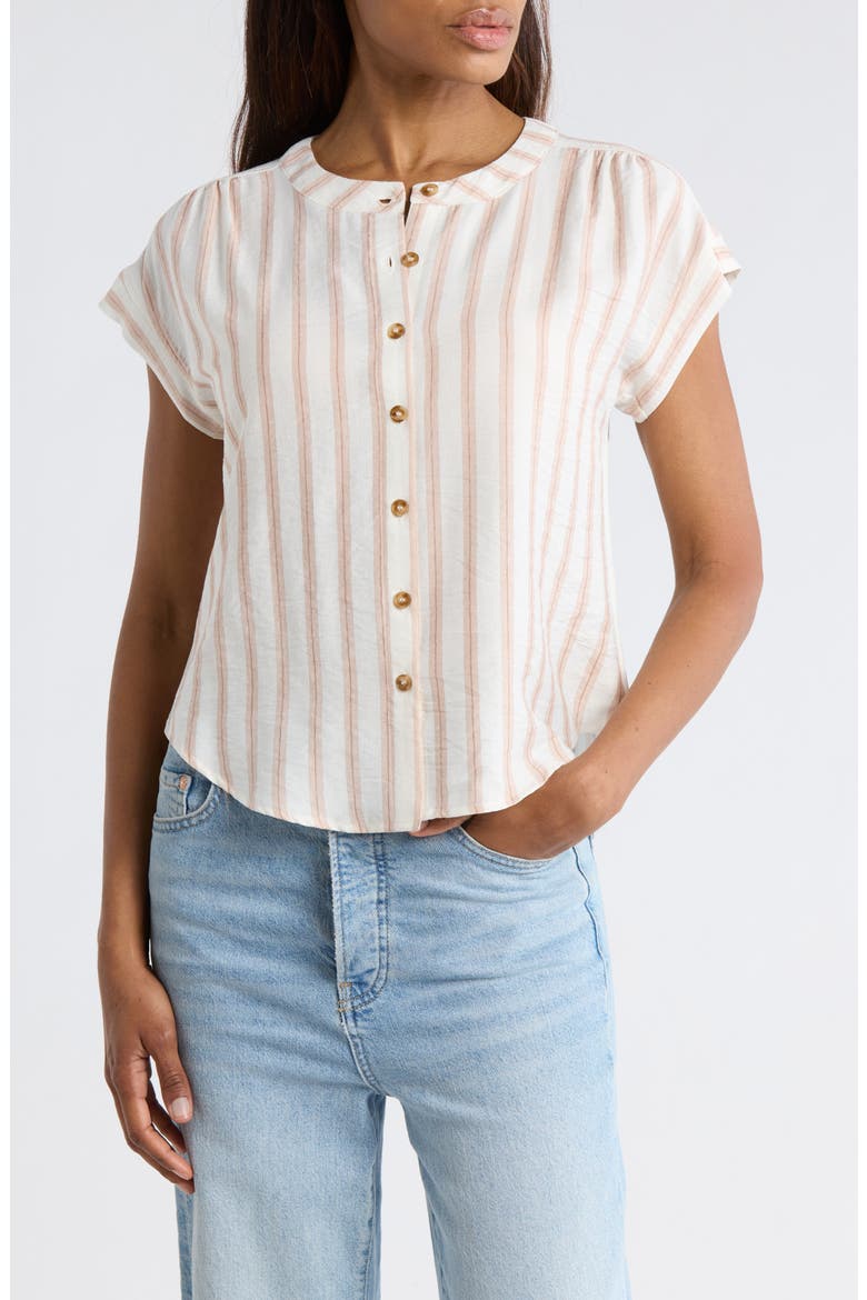 Stripe Button-Up Shirt, Main, color, KHAKI