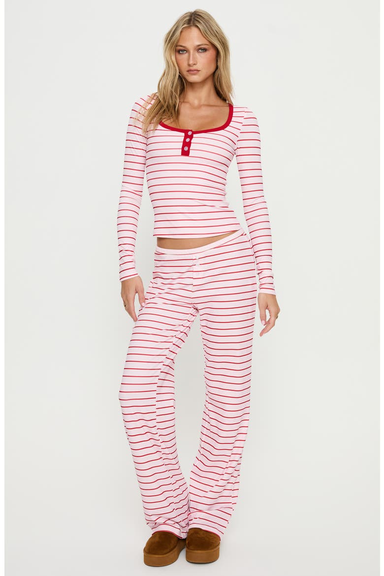 Slumber Party Henley Crop Top, Alternate, color, PINK STRIPE