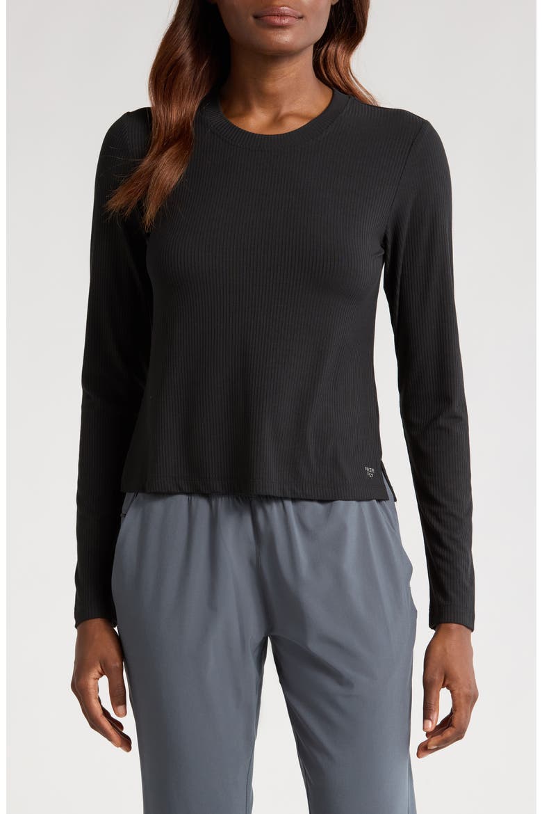Long Sleeve Rib T-Shirt, Main, color, BLACK