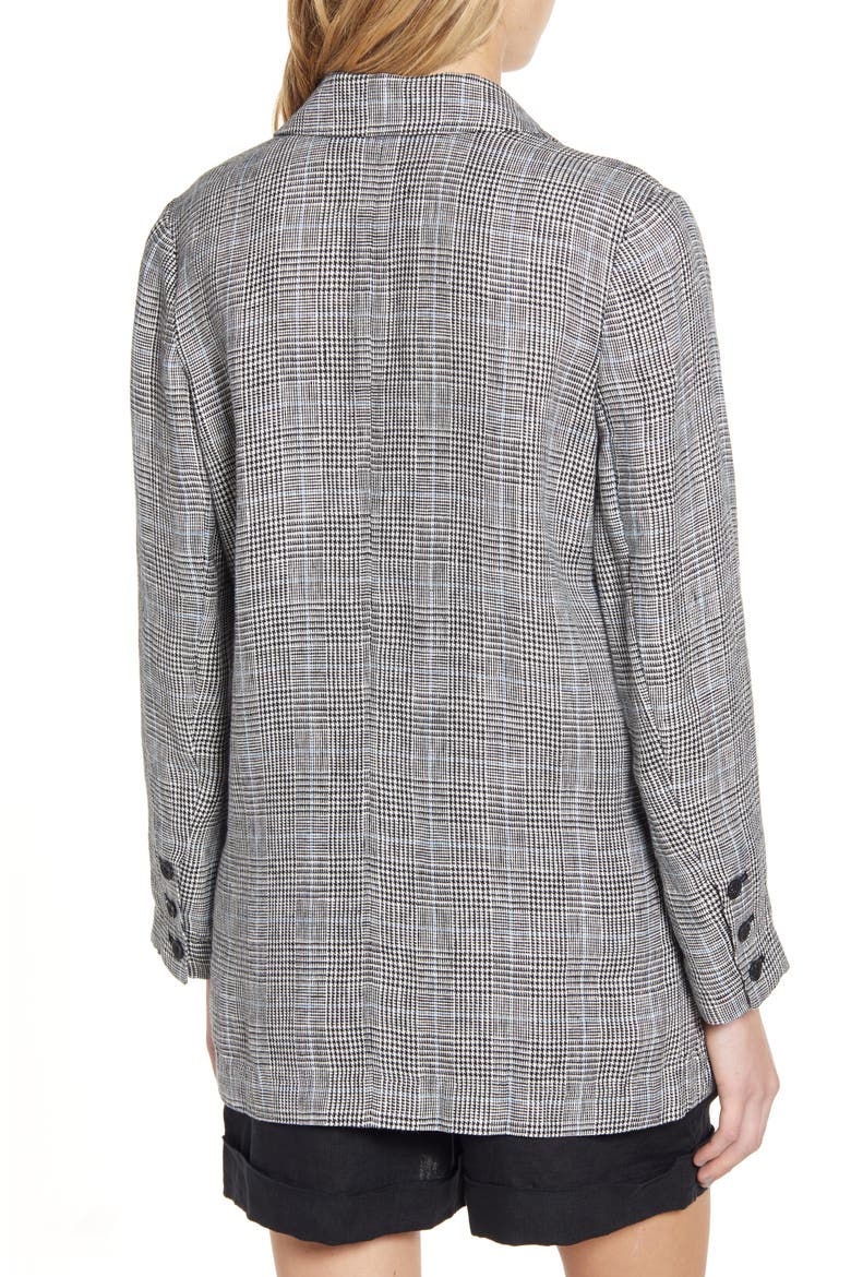 Single Button Linen Blazer, Alternate, color, BLACK- WHITE GRETCHEN PLAID