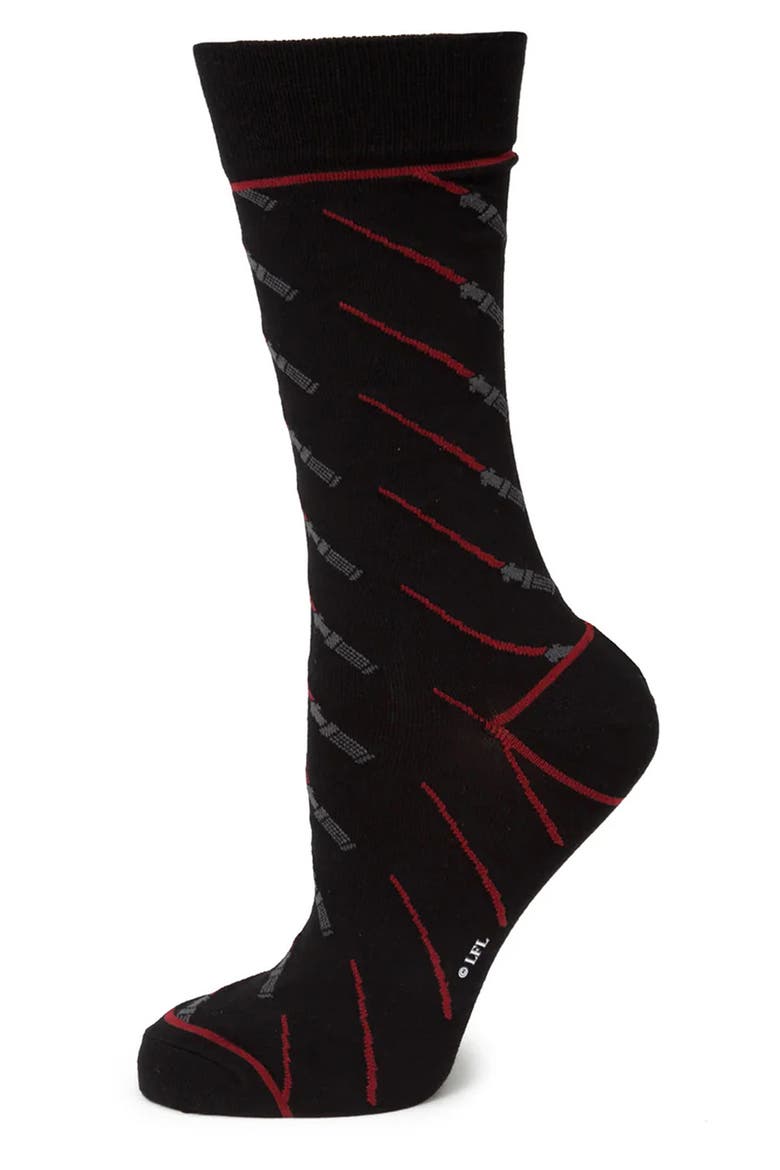 Lightsaber Crew Socks & Lapel Pin, Alternate, color, BLACK MULTI