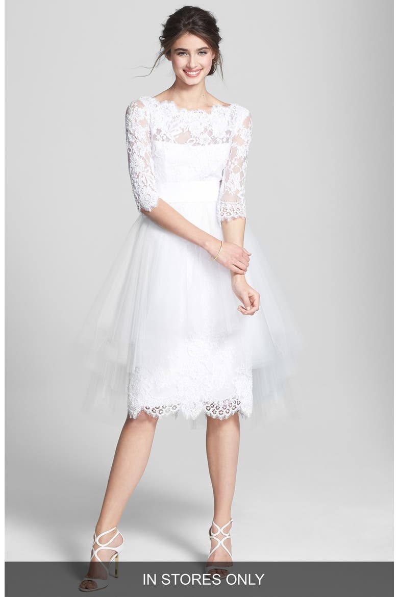 Tulle Overskirt Embroidered Lace Dress, Main, color, WHITE