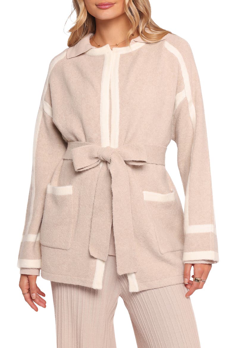 Maloney Tie Waist Cardigan, Main, color, BEIGE
