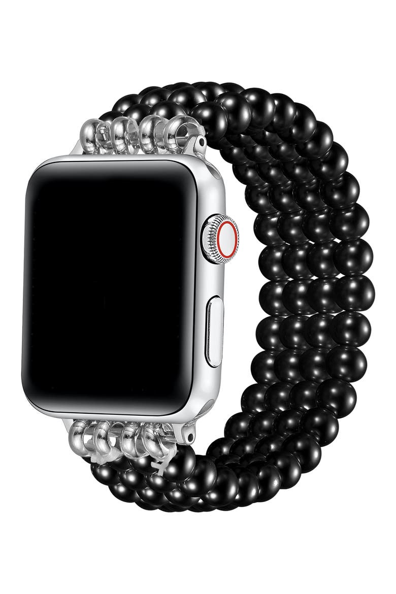 Liz Imitation Pearl Apple Watch® Bracelet Watchband, Alternate, color, BLACK