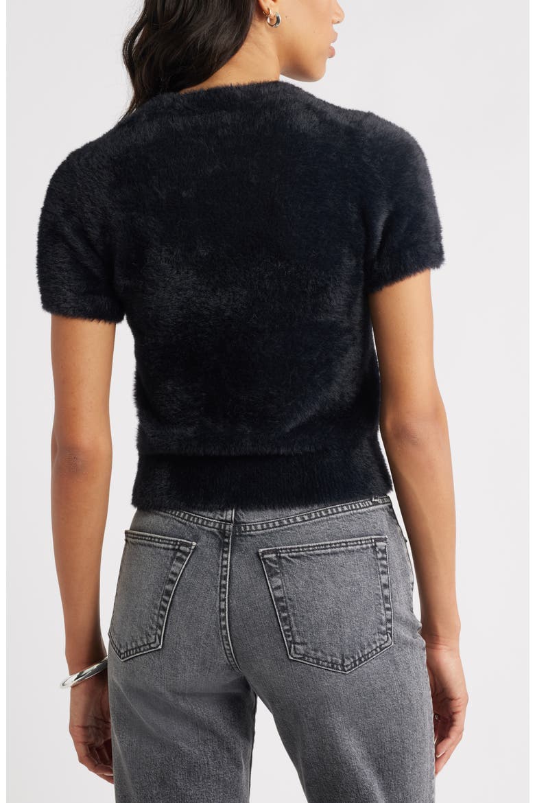 Fuzzy Short Sleeve Sweater, Alternate, color, BLACK