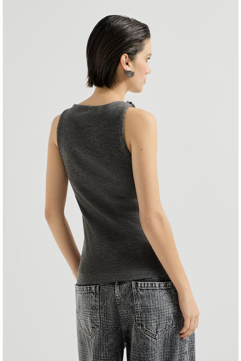 Ribbed wool jersey top with dazzling lace embroidery, Alternate, color, Lead