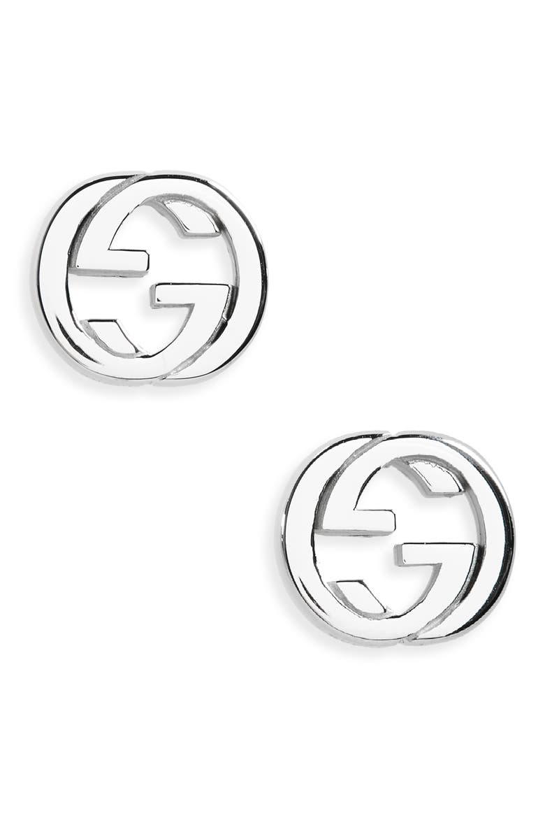 Interlocking-G Stud Earrings, Main, color, STERLING SILVER