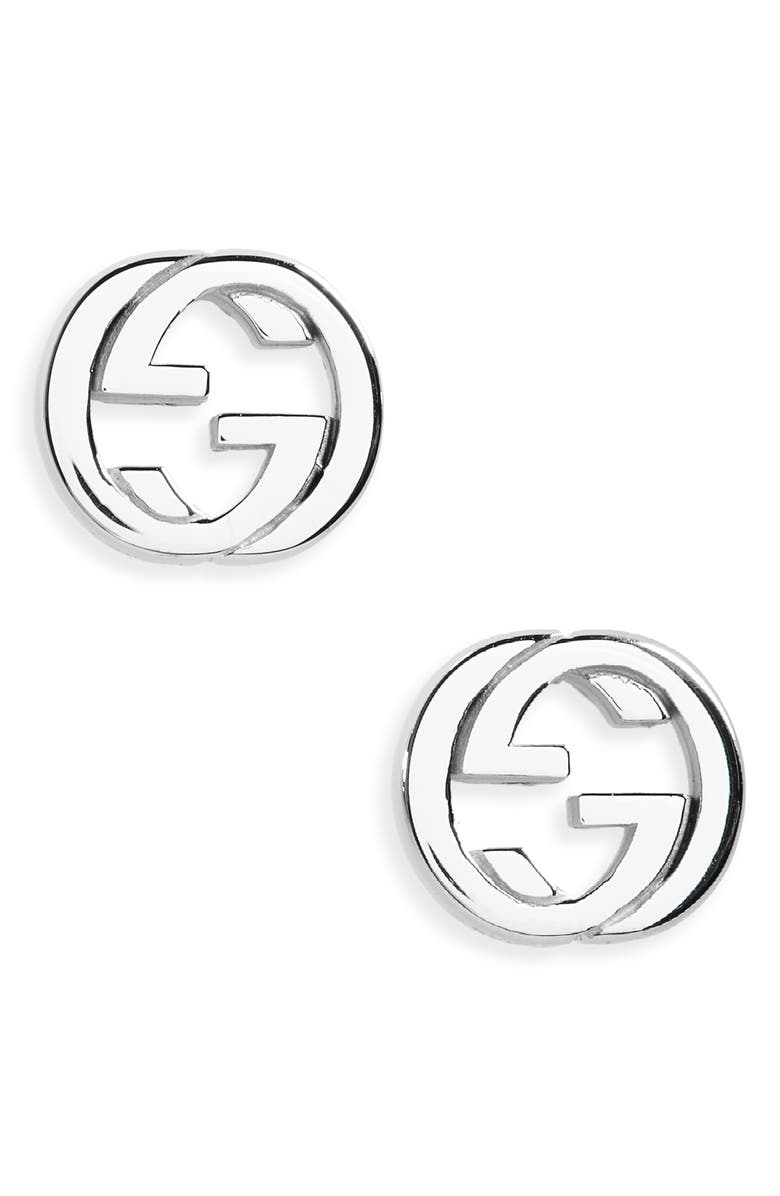 Gucci Interlocking-G Stud Earrings, Main, color, Sterling Silver