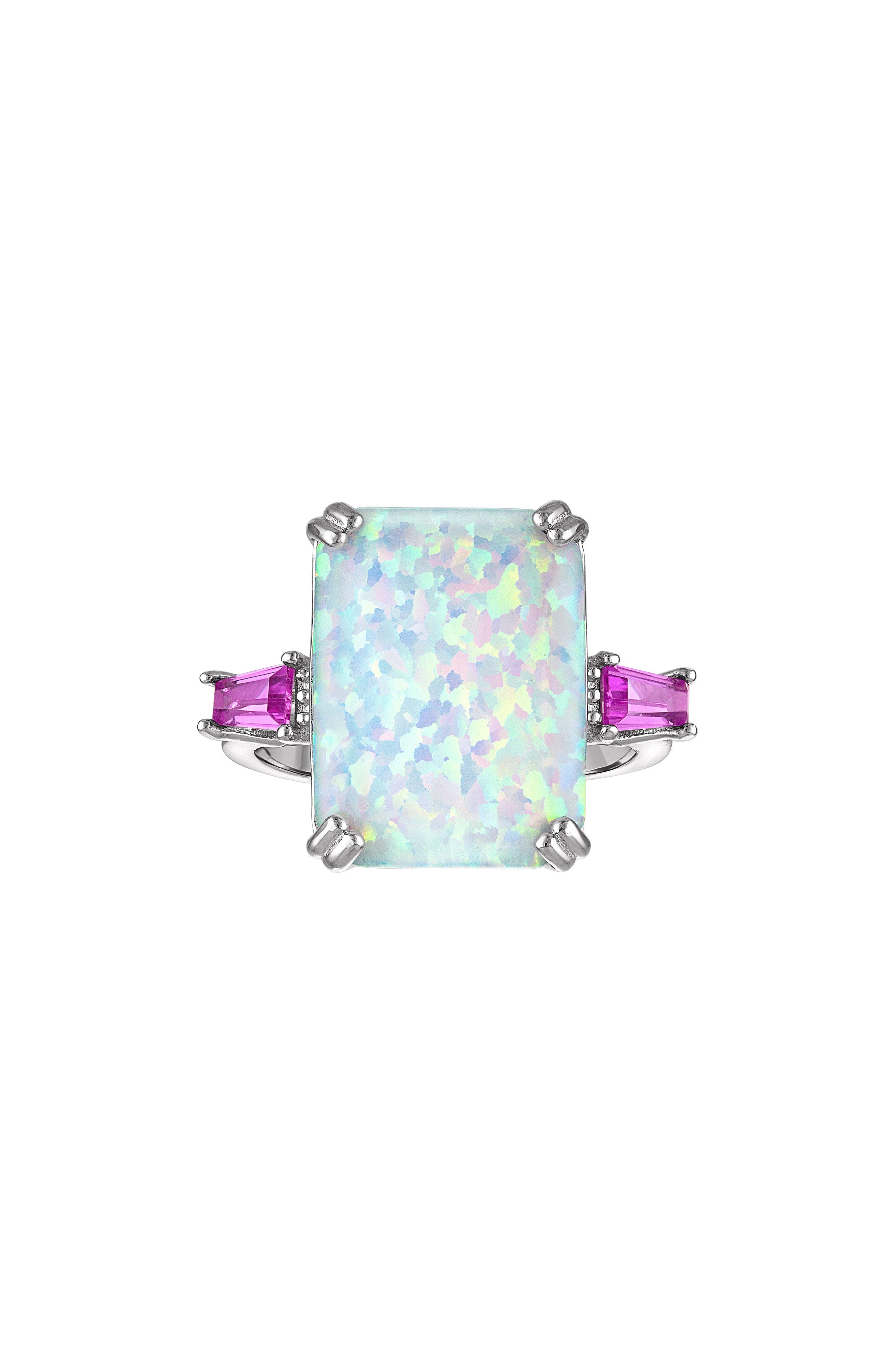 FZN Emerald Cut Lab Grown Opal Ring