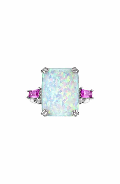 FZN Emerald Cut Lab Grown Opal Ring